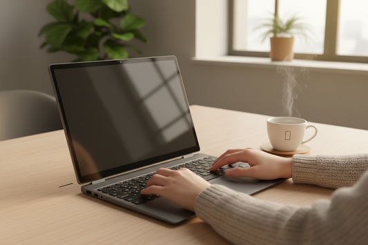 14.1 inch touchscreen portable lapdock with built-in keyboard on desk - Favpista