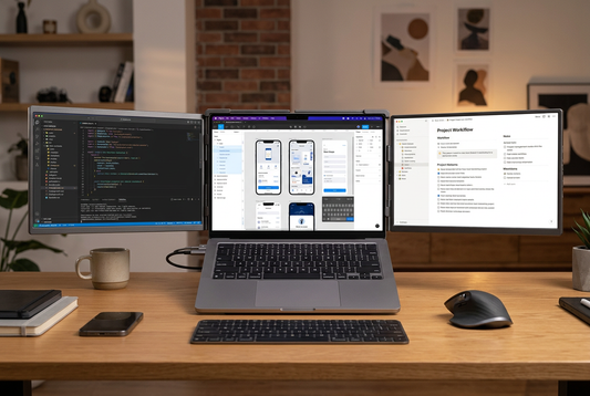 MacBook M-Series dual portable monitor setup for creative work and coding