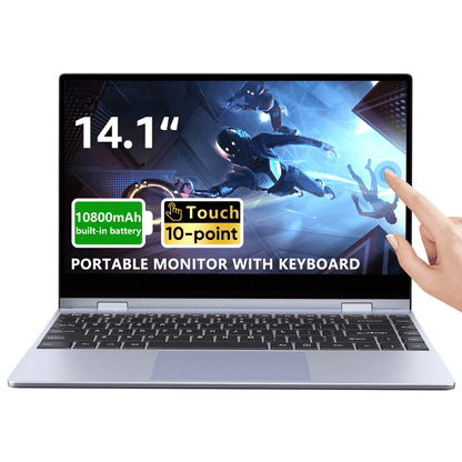 14.1-Inch 1080p Touchscreen Portable Laptop Monitor With 10800mah Battery And Keyboard