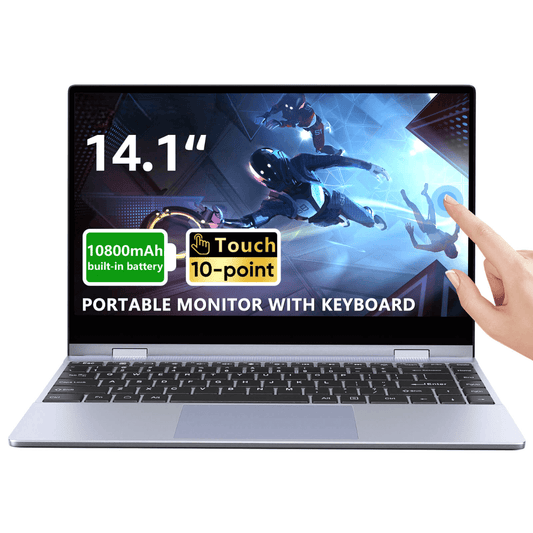 14.1-Inch 1080p Touchscreen Portable Laptop Monitor With 10800mah Battery And Keyboard