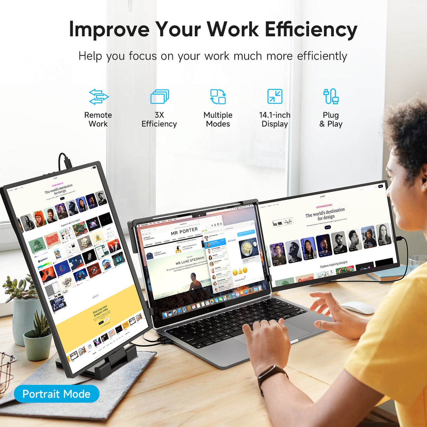 14.1 Inch Triple Portable Monitor for Laptop Full HD Display for Work and Travel