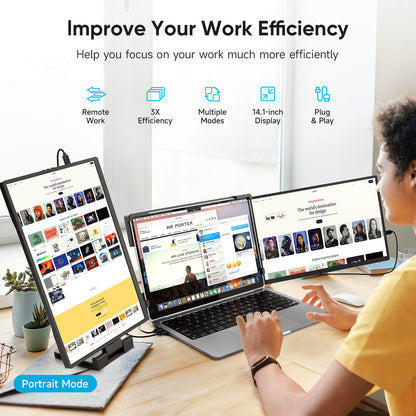 14.1 Inch Triple Portable Monitor for Laptop Full HD Display for Work and Travel