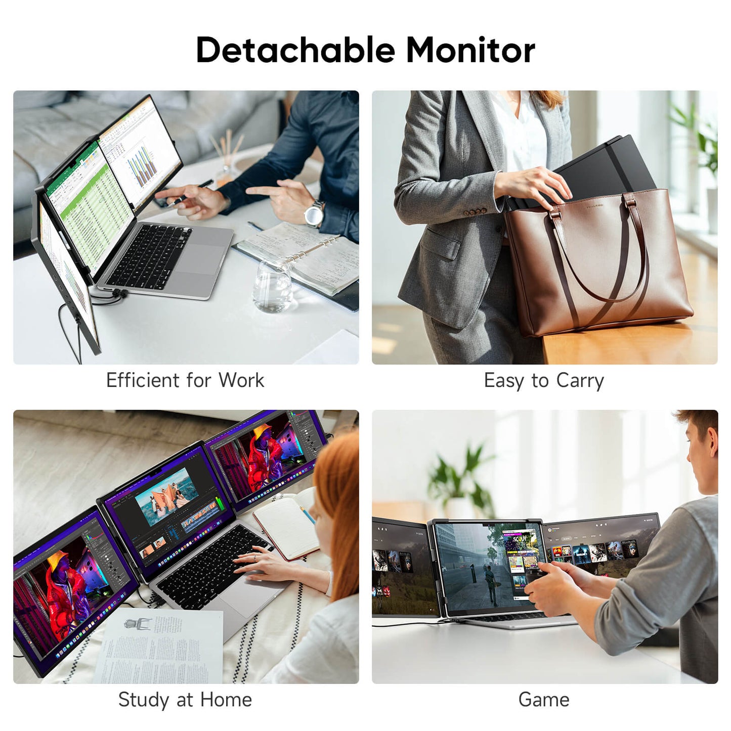 14.1 Inch Triple Portable Monitor for Laptop Full HD Display for Work and Travel