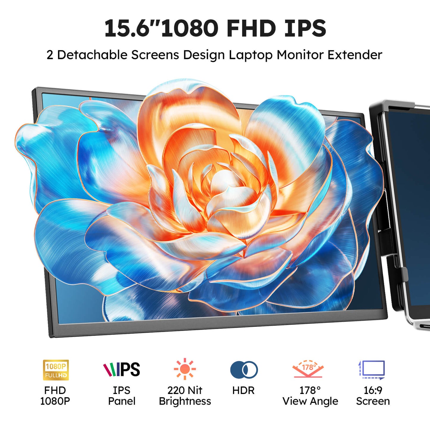 15.6 Inch 1920×1080 60Hz FHD Triple Portable Laptop Monitor Dual Screen Extender Portable IPS Display