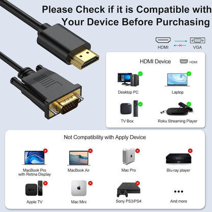 1080P HDMI to VGA Cable Adapter for Laptop & Projector