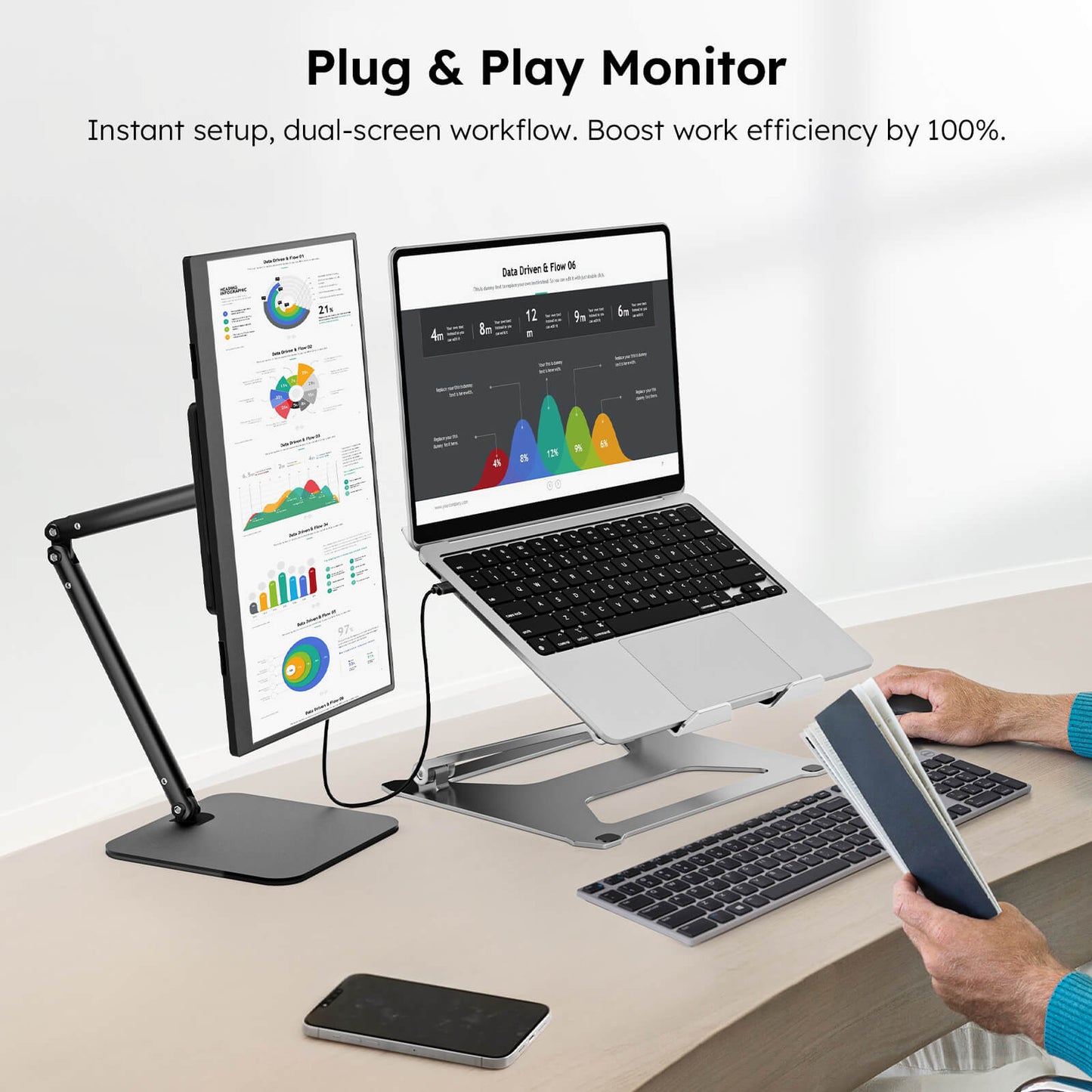 15.6" Portable Monitor for Laptop – FHD 1080P IPS USB-C Travel Screen Extender with Foldable Stand & Case
