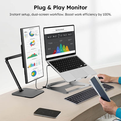 15.6" Portable Monitor for Laptop – FHD 1080P IPS USB-C Travel Screen Extender with Foldable Stand & Case